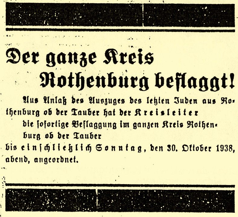 Anzeige im "Fränkischen Anzeiger" vom 23. Oktober 1938