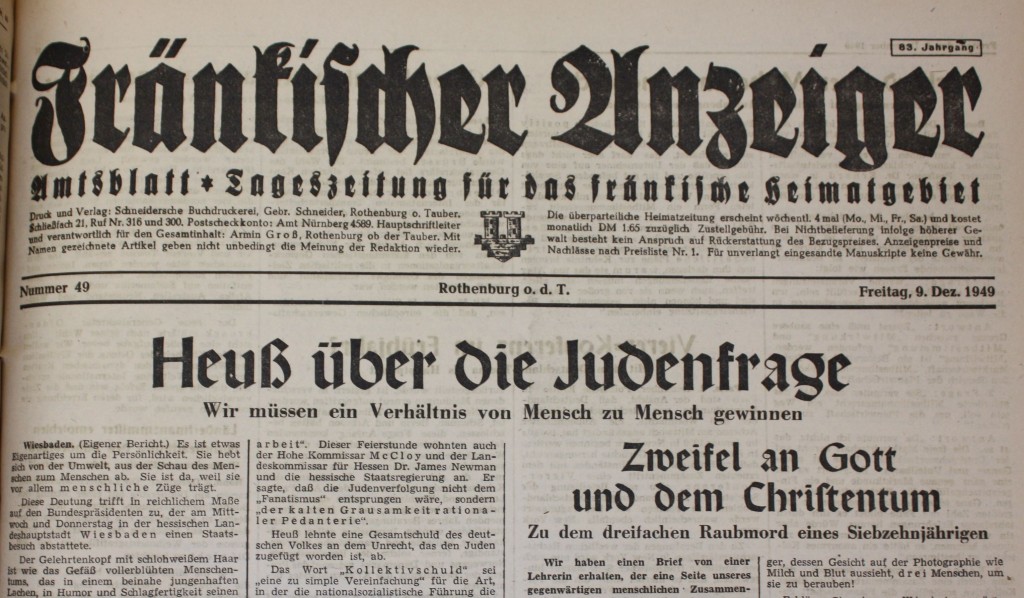 "Fränkischer Anzeiger" vom 9. Dezember 1949 