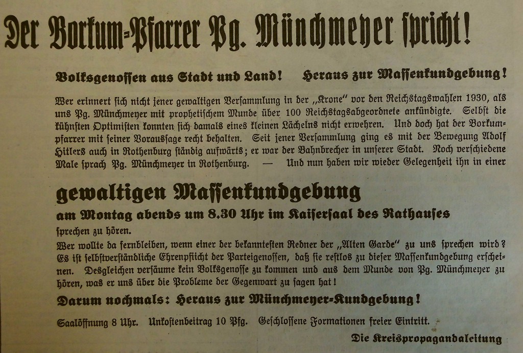 Ankündigung im "Fränkischen Anzeiger" vom 10. August 1935 