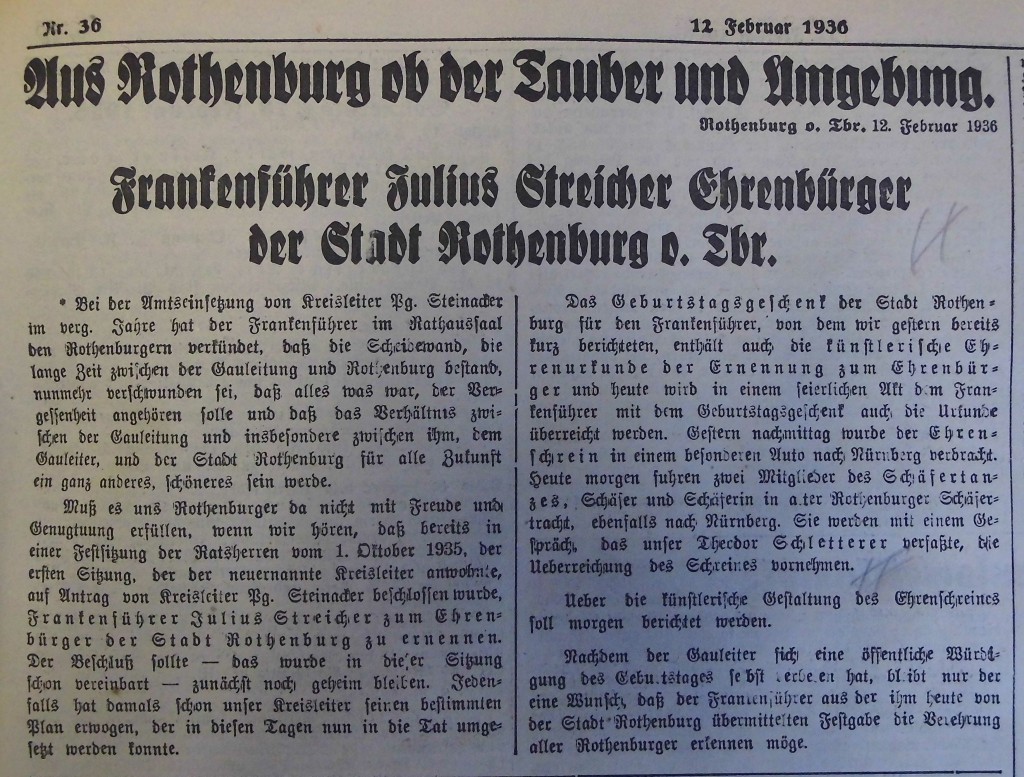 "Fränkischer Anzeiger" vom 12. Februar 1936