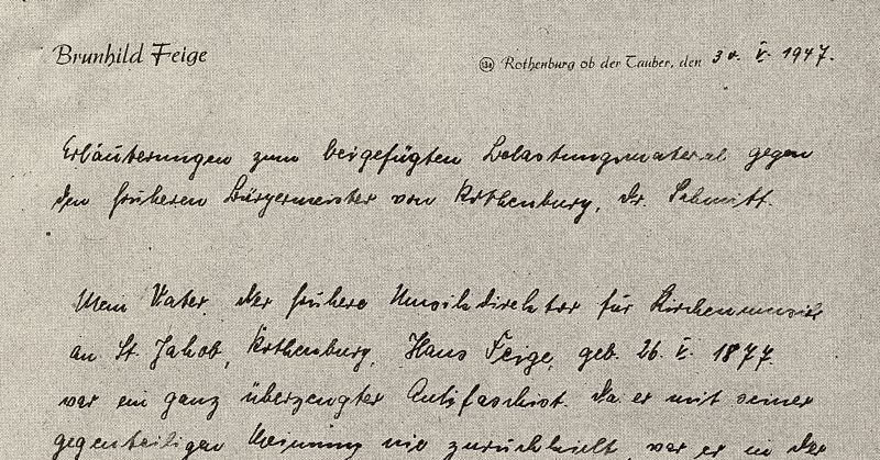 Ausriss des Schreibens der Tochter Feiges an die Spruchkammer Rothenburg